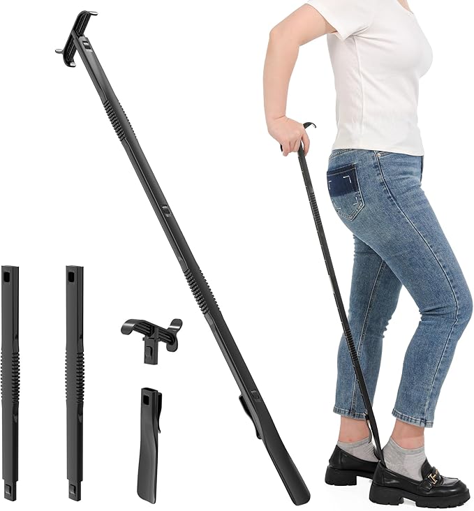 36 Inch Adjustable Long Handled Shoe Horn - Dressing Stick Aid for Seniors, Disabled - Ideal for Hip, Back, Shoulder Surgery Recovery – Helps with Getting Dressed, Sock Remover