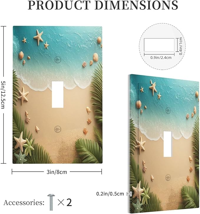 Decorative Light Switch Cover Summer Beach Themed Starfish Seashells 1 Gang Single Toggle Device Electrical Faceplate Switchplates Decorator Outlet Wall Plate for Bedroom Bathroom Decor