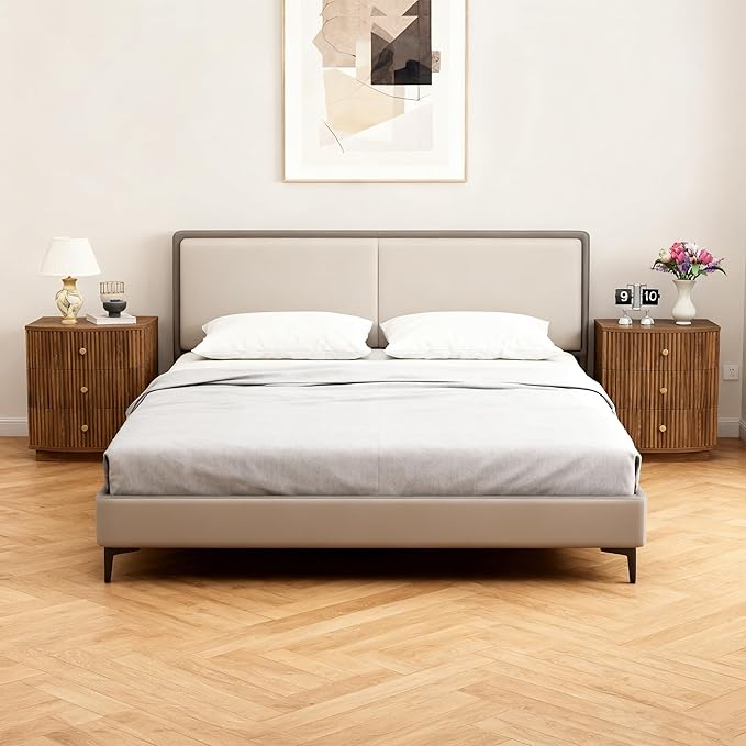 Grooved Wood End Table with 6 Drawers, Curved Edge Storage Side Table, Six Drawer Nightstand Compact Sofa Bedside Table for Bedroom, Living Room and Small Spaces, Walnut X2