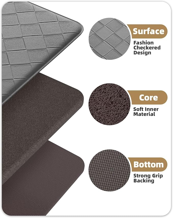 Color&Geometry Extra Wide Kitchen Mats Set 24x59+24x94, Anti Fatigue Cushioned Floor Mat, Waterproof Easy Clean Non Slip Runner for Sink Comfort Standing,Grey