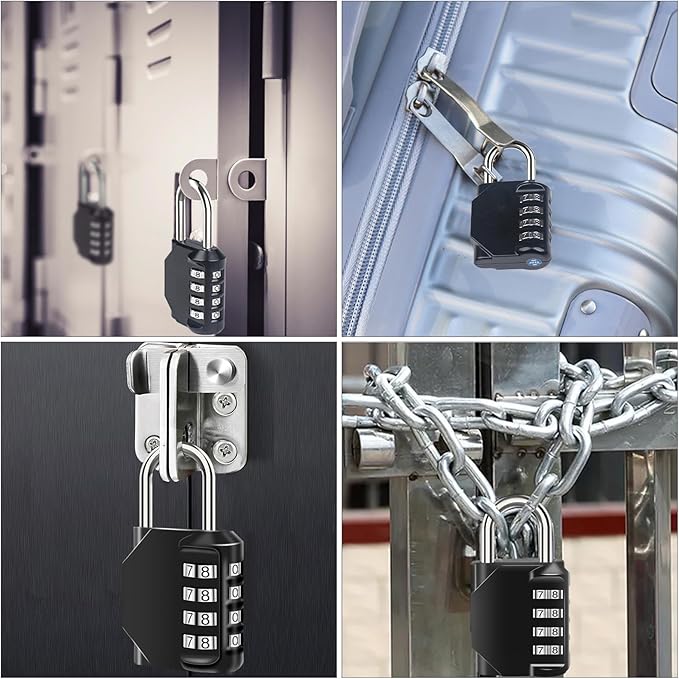 2PCS Combination Lock Waterproof 4 Digit Padlocks with Combination Code, Zinc Alloy Combination Lock for Door, Tool Boxes, Schools, Gym, Garden, Fences, Reel Cabinet & Storage, Black