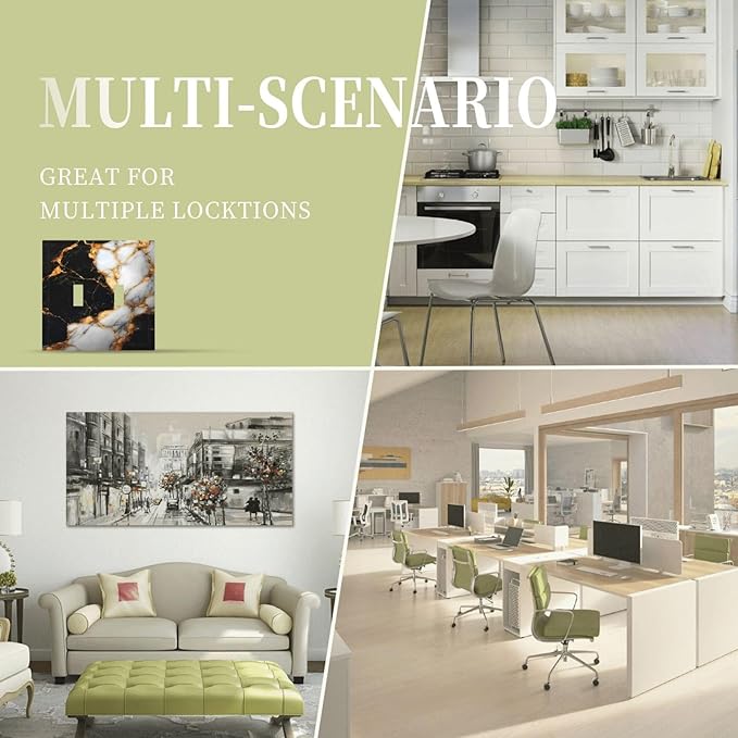 Decorative Light Switch Cover Plate Black Gold Marble 2 Gang Switch Plate Covers Double Toggle Wall Plate Dual Device Faceplate for Country Bathroom Bedroom Decor