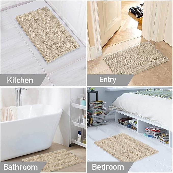Turquoize Luxury Chenille Bath Rug for Bathroom Rugs Extra Absorbent Bath Mat Non Slip Microfiber Shower Rugs for Bathroom Microfiber Shaggy Carpet Rug Size, 17"x 24", Fog
