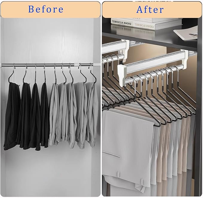 Pull Out Clothes Hanger Rod Adjustable Wardrobe Clothing Rail Hanger Rack Bar for Pants Clothes Stainless Steel (397mm/15.6inch)