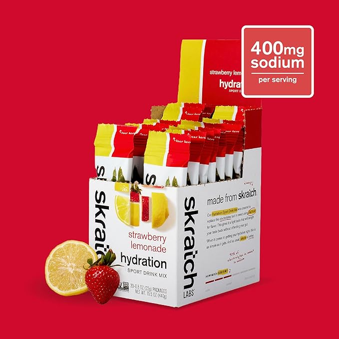Skratch Labs Hydration Packets Hydration Drink Mix, Strawberry Lemonade (20ct) - Electrolyte Powder Developed for Athletes and Sports Performance, Gluten Free, Vegan, Kosher
