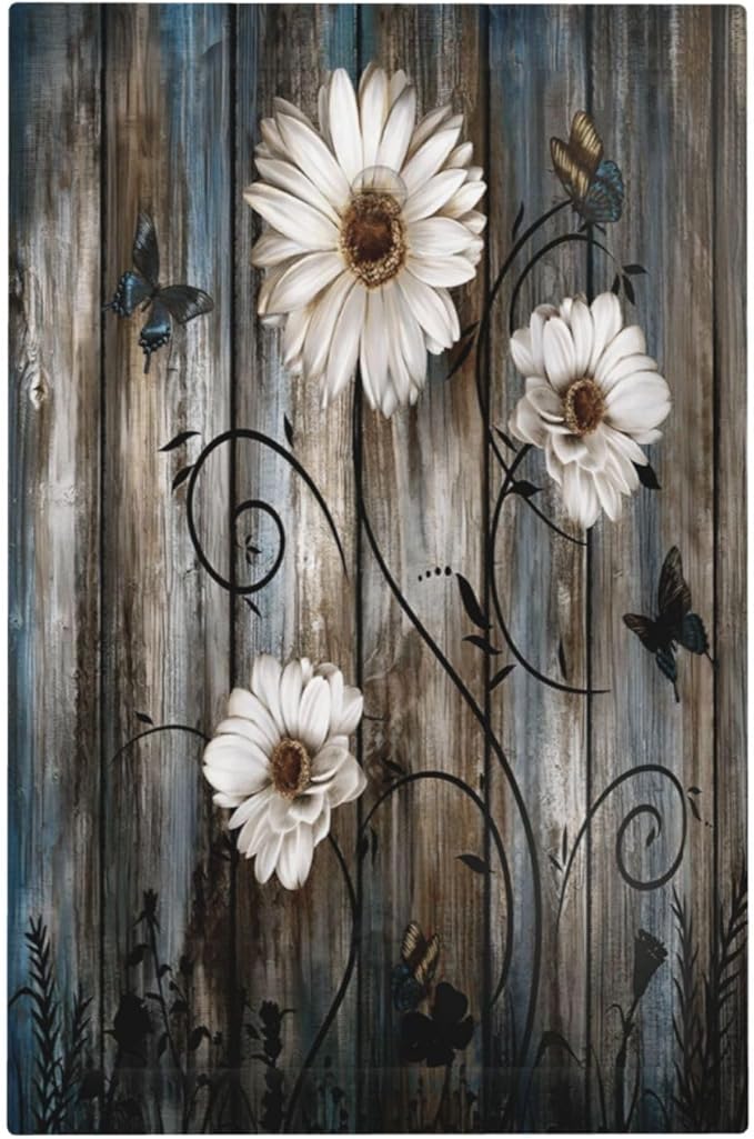 Rustic Wood Background Floral Butterfly Daisy Light Switch Cover Plate 1 Gang No Device Blank Electrical Wall Plates Faceplate Decorative Switch Plate Covers for Farmhouse Bedroom Decor