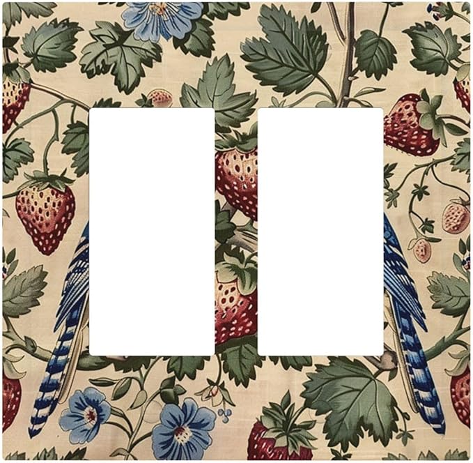 Decorative Outlet Covers Vintage Floral Bird Strawberry Thief William Morris 2 Gang Double GFCI Rocker Electrical Wall Panels Light Switch Cover Plate for Bedroom Home Decor