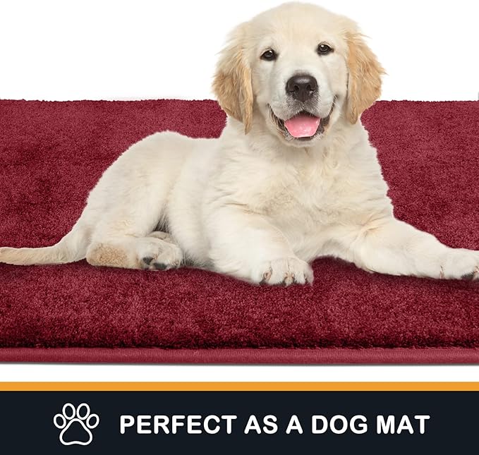 PURRUGS Dirt Trapping Door Mat 31.5" x 47", Non-Slip Machine Washable Entry Rug, Shoe Scraper, Dog Doormat, Super Absorbent Welcome Mat for Front & Back Door, Muddy Shoes & Paws, Burgundy Red