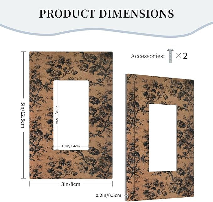 Decorative Outlet Covers Vintage Floral Botanical Brown Background 1 Gang Rocker Light Switch Cover Plate Single Gfci Light Switch Covers Wall Plate for Bathroom Bedroom Decor