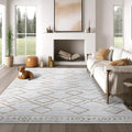 jinchan Moroccan 9x12 Area Rugs for Living Room - Machine Washable Soft Modern Geometric Stain Resistant Ultra-Thin Low-Pile Large Rug Non-Slip Carpet for Bedroom Kitchen Dining Room (9x12ft, Taupe)
