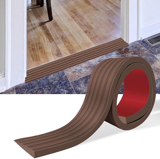 Threshold Ramps for Doorways Self-Adhesive Rubber Ramps for Door Threshold Rubber Door Threshold Ramp for Wheelchair Stroller Scooter Reducer Ramp (Brown, 3” Wide x 10' Long)