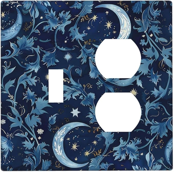 Wallplates Vintage Moon And Flowers Decor Floral William Morris 1 Toggle 1 Duplex Switch Plate Electrical GFCI Faceplate Decorative Light Switch Covers for Bedroom Kids room Decor