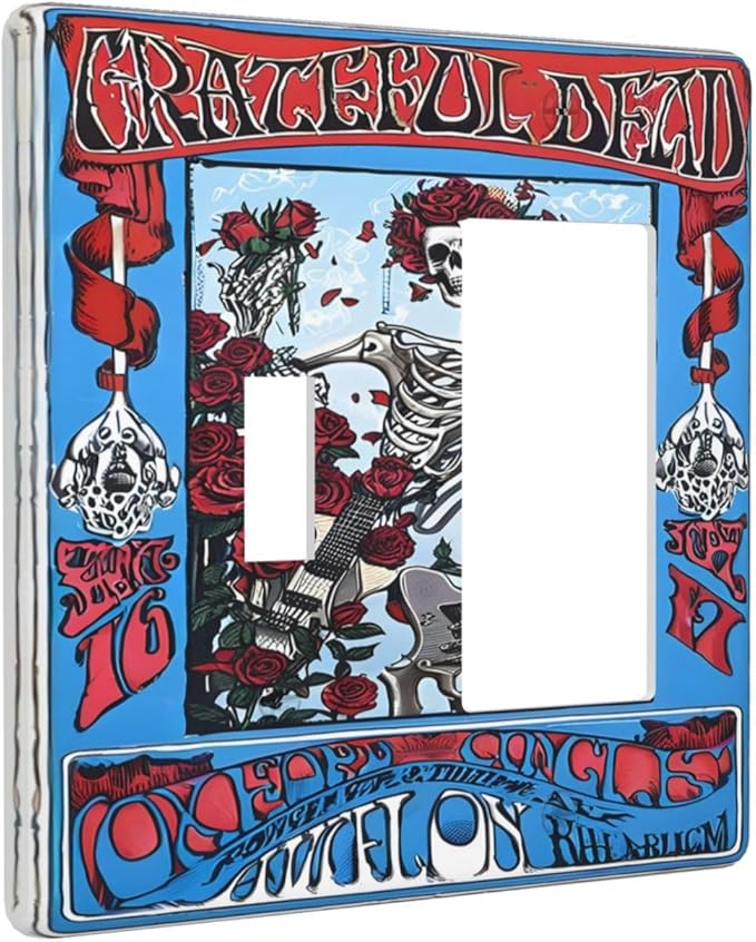 Decorative Outlet Covers Hippy Skull Red Rose Floral 2-Gang Combo Light Switch Cover Plate Single Toggle/Rocker Wall Plate Plug Switch Plate Covers for Bathroom Decor
