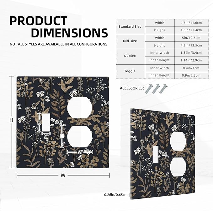 Wallplates Vintage Floral Wildflowers Plant 1 Toggle 1 Duplex Switch Plate Electrical GFCI Faceplate Decorative Light Switch Covers for Bathroom Home Decor