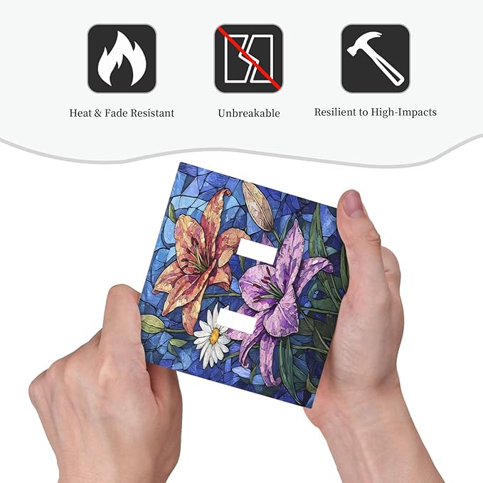 Decorative Switch Plates Vintage Colorful Flower Oil Painting Style 2 Gang Double Toggle Outlet Light Switch Cover Wall Plate Electrical Faceplate for Bedroom Bathroom Decor