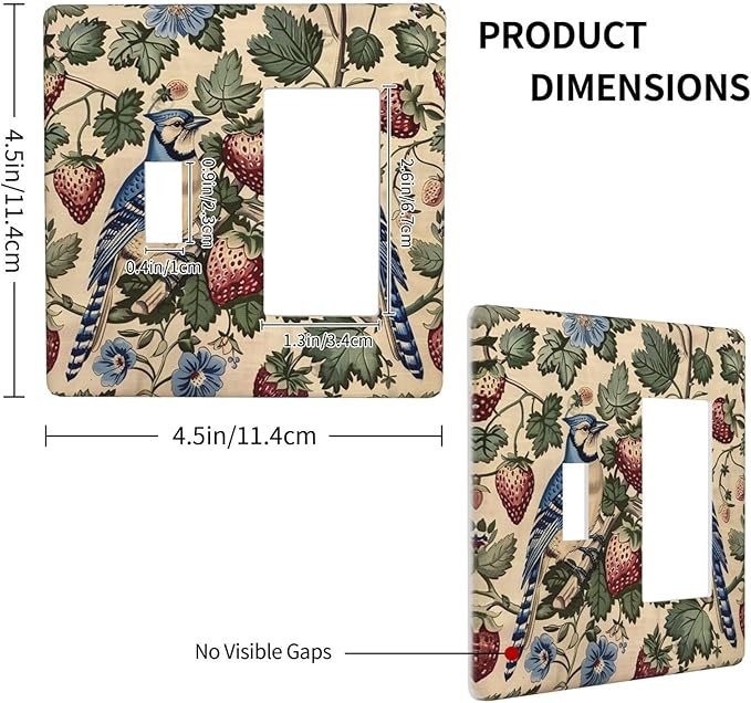 Outlet Covers Vintage Floral Bird Strawberry Thief William Morris 1 Toggle 1 Rocker Combination Decorative Wall Plate Electrical Switch Plates Light Switch Cover Plate for Bedroom Home Decor
