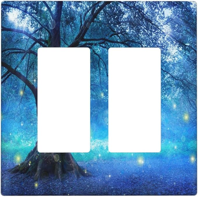 Outlet Covers Fantasy Fairy Tree In Mystic Forest 2 Gang Wall Plate Double Rocker Light Switch Cover Decorative GFCI Receptacle Cover Electrical Switchplate for Bathroom Bedroom Decor