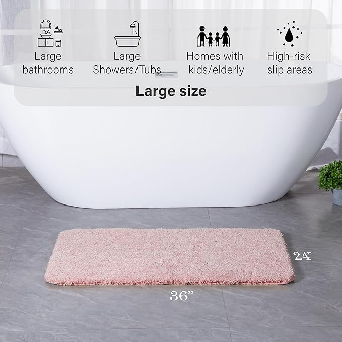 Luxury Quick Dry Non-Slip Bathroom Rugs【24'' x 36'' Cherry Pink】 Highly Absorbent Washable and Ultra Soft, Extra Thick Fluffy Bath Mats for Shower/Kitchen/Bathtub Floor