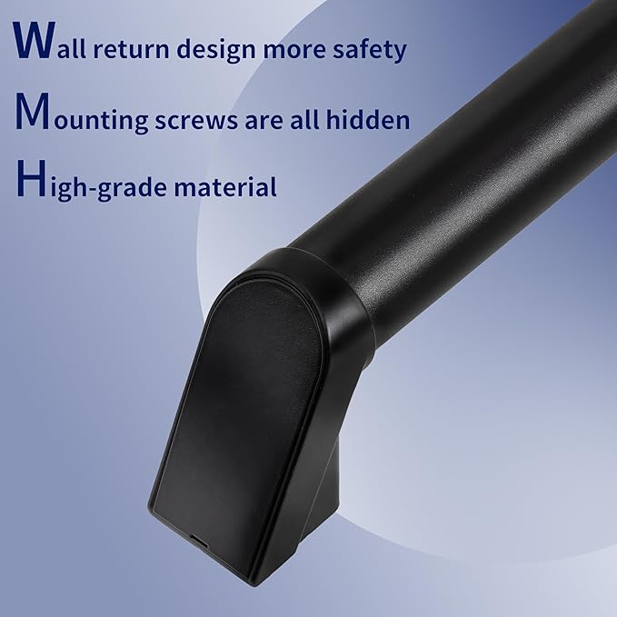 16 FT Modern Aluminum Handrail Set - ADA Compliant Indoor & Outdoor Stair Railing. 1.4" Diameter Grab Bar. Wall-Mounted with 90°Wall Return End. Ideal for Safe Grip，Rust Free(Matte Black, 16 FT)