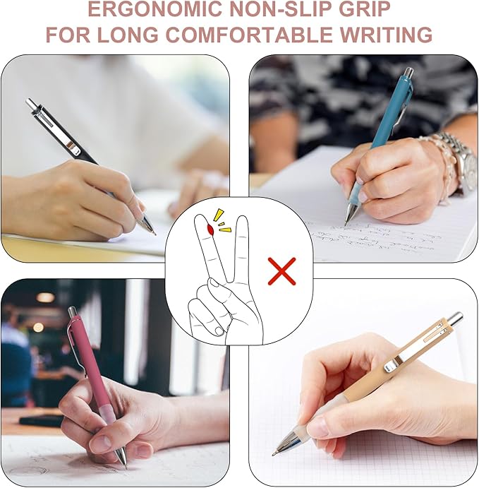 Linbsunne Ballpoint Pens Black Medium Point 1mm Pen with Super Soft Grip Ball Point Pen for Men Women Retractable Pens (silver-12 pcs)