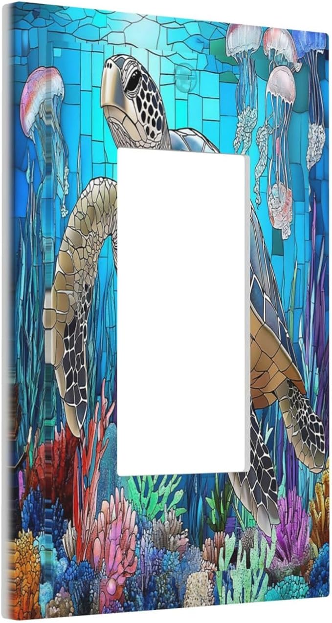 Decorative Outlet Covers Nautical Sea Turtle Coral Jellyfish 1 Gang Single Rocker Light Switch Cover Plate Wall Plates Gfci Faceplate For Kids Room Nursery Decor