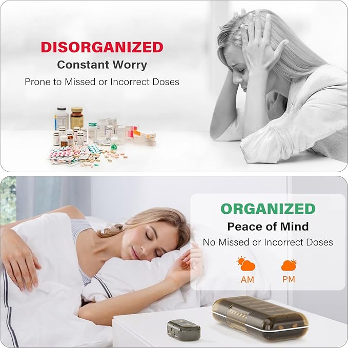 Weekly Pill Organizer 2 Times a Day, Moisture-Proof, Detachable Compartments, AM PM Pill Box 2X 7 Day, Travel Pill Organizer for Pills/Fish Oil/Medication/Vitamin/Supplements (Brown)