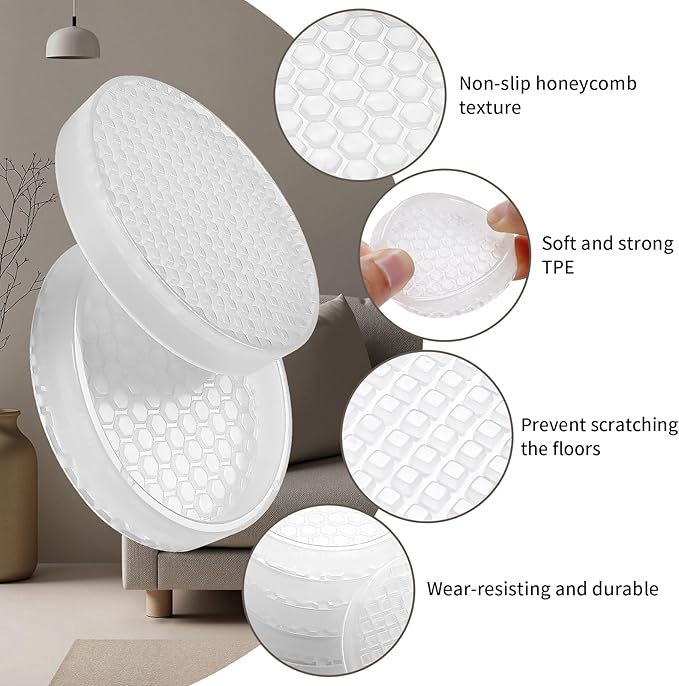 Ezprotekt Non Slip Furniture Pads, 8 Pcs 2.5" Anti Skid Rubber Caster Cups, Round Furniture Coasters for Hardwoods Floors, Anti-Slip Grippers, Furniture Stoppers to Prevent Sliding (Clear)