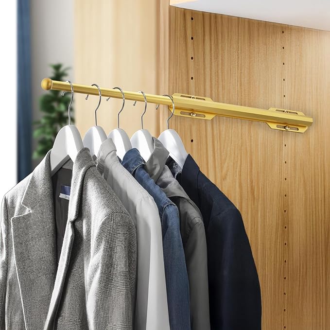 12" Valet Rod for Closet Pull Out, Adjustable extending closet rod, Standard Retractable closet rod organization rack, Valet Clothing Hanger Rods Extender for Wardrobe Laundry Bathroom (Sunbeam Gold)
