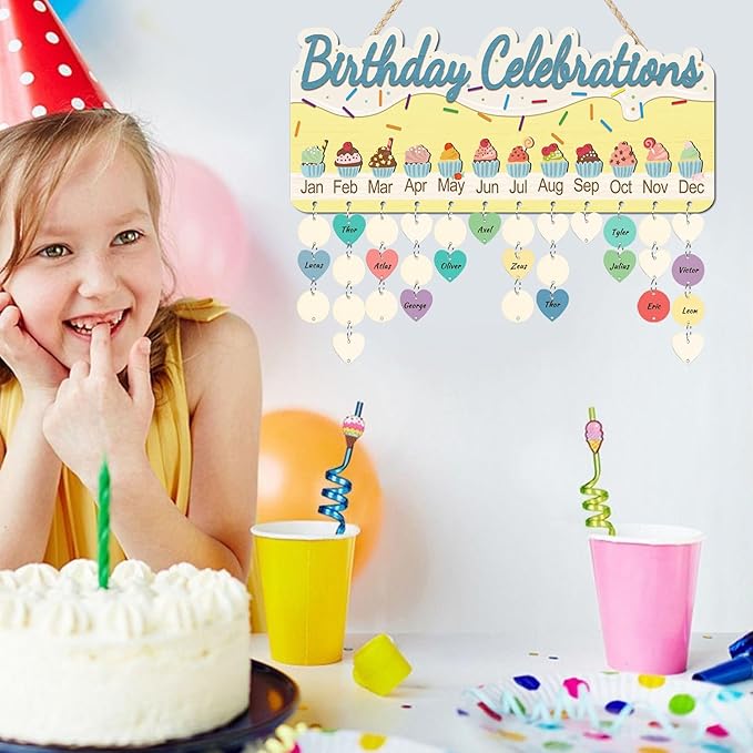 KAlRNE Birthday Calendar Wall Hanging,Family Days Wooden Plaques with Tags,Birthday Celebrations Calendar,Cake Sign Reminder Board,Gifts for Kids Grandparent Anniversary Special Event Classroom Decor