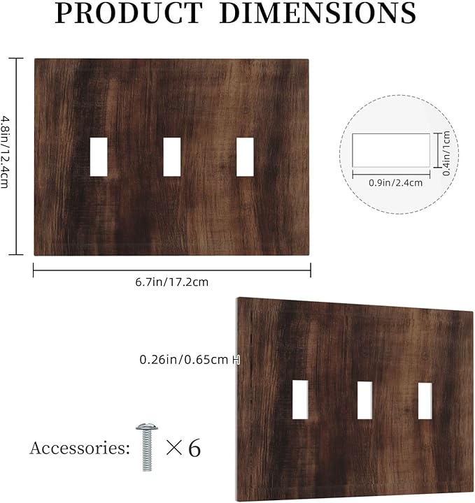Decorative Switch Plate Covers Rustic Farmhouse Brown Wood Barn Door 3 Gang Light Switch Cover Plate Triple Toggle Wall Plate Light Switch Covers for Bathroom Decor