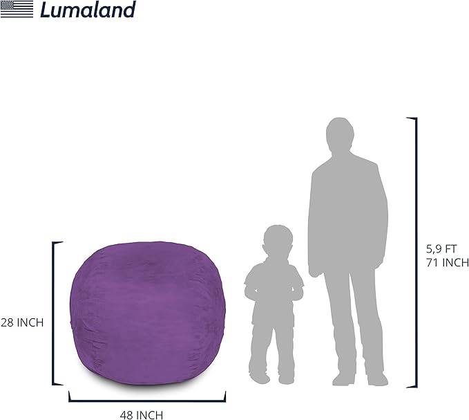 Lumaland Luxurious 4ft Large Bean Bag Chair with Microsuede Cover - Ultra Soft, Foam Filling, Washable Bean Bag Sofa for Kids, Teenagers, Adults, Pets - Sack Chair for Dorm, Kid's Room - Purple
