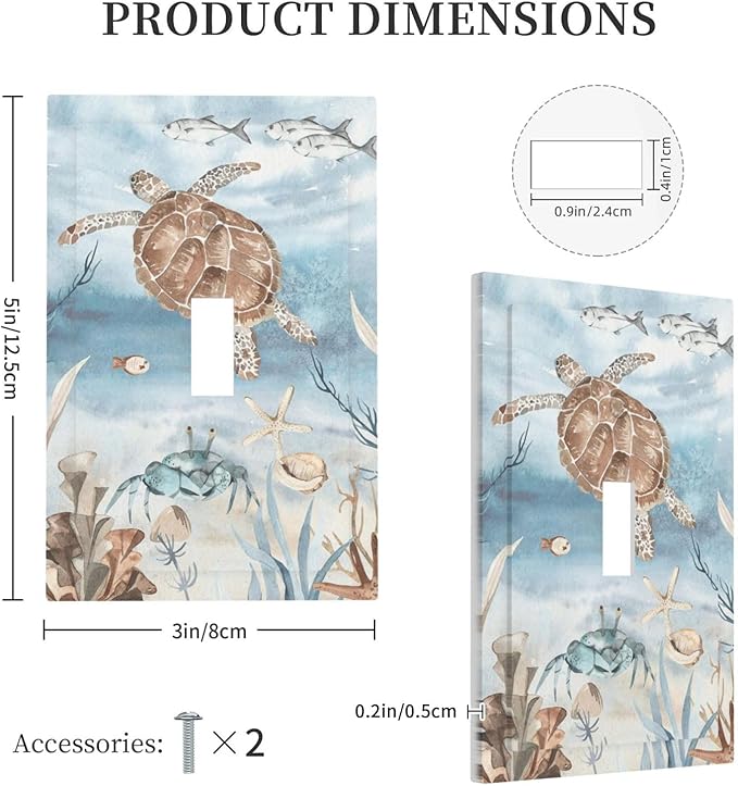 Decorative Light Switch Cover Sea Turtle Coral Reef Nauticaltheme 1 Gang Single Toggle Device Electrical Faceplate Switchplates Decorator Outlet Wall Plate for Kids room Bathroom Decor