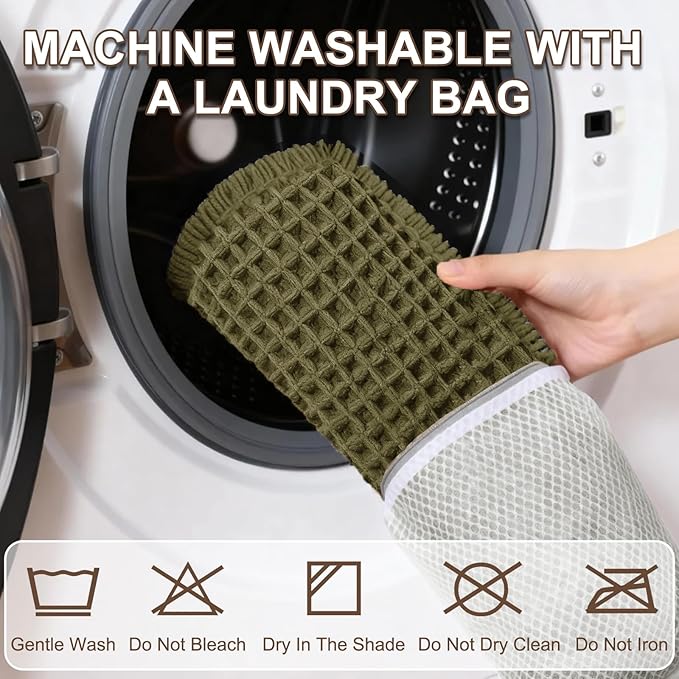 Hiasan Waffle Bath Mat, Super Absorbent Non Slip Bathroom Boho Rug with Tassels, Machine Washable Bath Mats for Bathroom, Ultra Soft Rubber Backed Rug, Grayish Green, 16 x 24 Inches