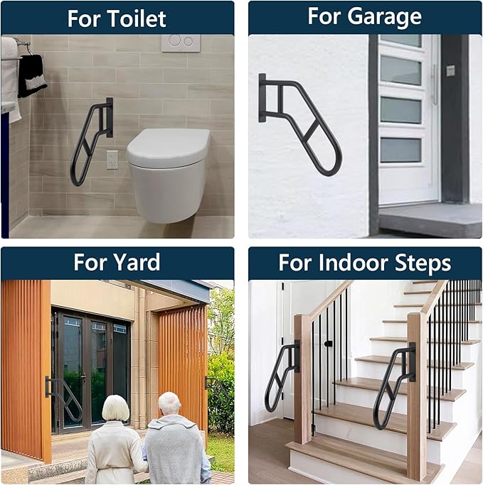 Hand Rails for Outdoor Steps & Elderly (Max 800LBS),U-Shape Wall Mount Stair Railing, Porch, Deck & Garden Grab Bar, Safety Handle for Garage, 1 Pack