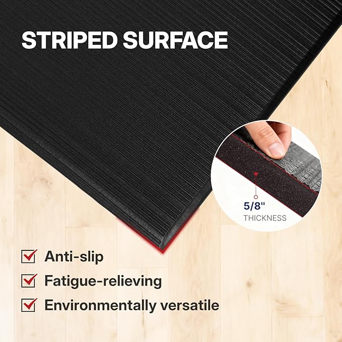 NORTHSKY Olympia Anti Fatigue Mat, Kitchen Mats for Floor, Ribbed, 3 x 2 ft, 5/8" Thick, Waterproof PU, Slip-Resistant, High-Density Memory Foam, for Garage Repair, Kitchen&Balcony, Office（36''x24''）