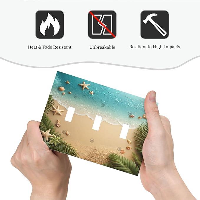 Decorative Switch Plates Summer Beach Themed Starfish Seashells 3 Gang Wall Plate Triple Toggle Light Switch Cover Faceplate Electrical Wall Panels for Bedroom Bathroom Decor