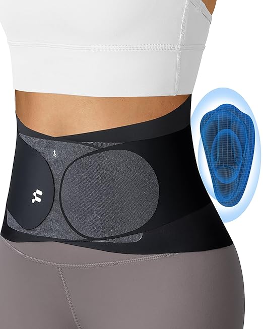 0.5mm Ultra Thin Back Brace for Women Men, 3D Lumbar Pad, Seamless Yoga Fabric, Lightweight Back Brace for Lower Back Pain Relief, Sciatica, Posture, Lifting, Wearg Under Clothes, Black, S