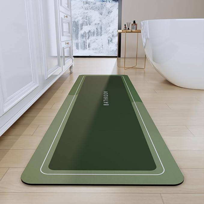 Bath Mat, Bathroom Mat Rugs Super Absorbent Shower Mats Non Slip Quick Dry Thin Rubber Mats for Bathroom Floor Fit Under Door, Shower Rug for Bathtub, Shower, Green
