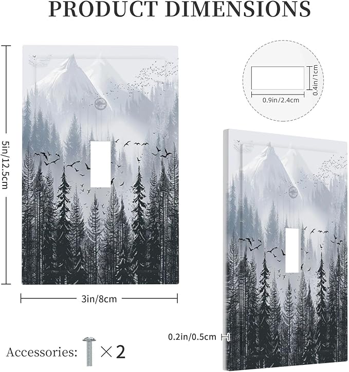 Misty Forest Nature Tree Mountain Birds Decorative Light Switch Cover 1 Gang Single Toggle Device Electrical Faceplate Switchplates Decorator Outlet Wall Plate for Bed Room Living Room Decor