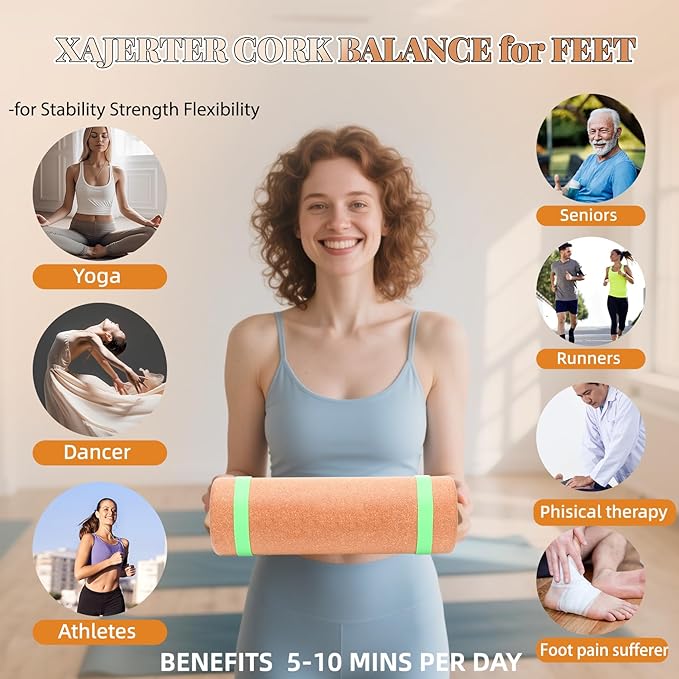 Cork Balance Board 4-in-1 Foot Strengthener, Premium Natural Cork, Plantar Fasciitis Foot Pain Relief, Foot Balance Trainer