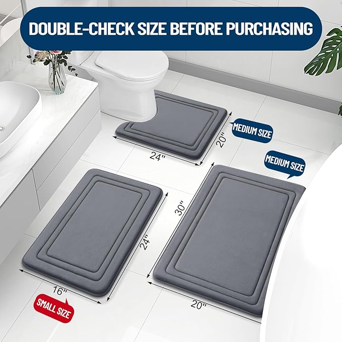 Grandaily Memory Foam Bath Mat Rug 47x20, Ultra Soft, Non-Slip and Absorbent Bathroom Rugs, Machine Wash Dry, Comfortable Bath Carpet for Bathroom Floor, Tub and Shower, Dark Grey