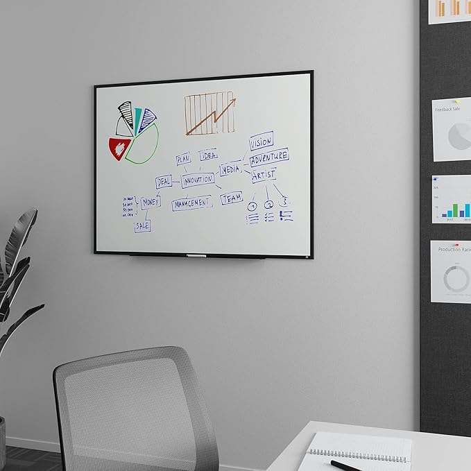 TRU RED Melamine Whiteboard | Dry Erase Board for Wall, White Board with Black Aluminum Frame, 4 ft x 3 ft