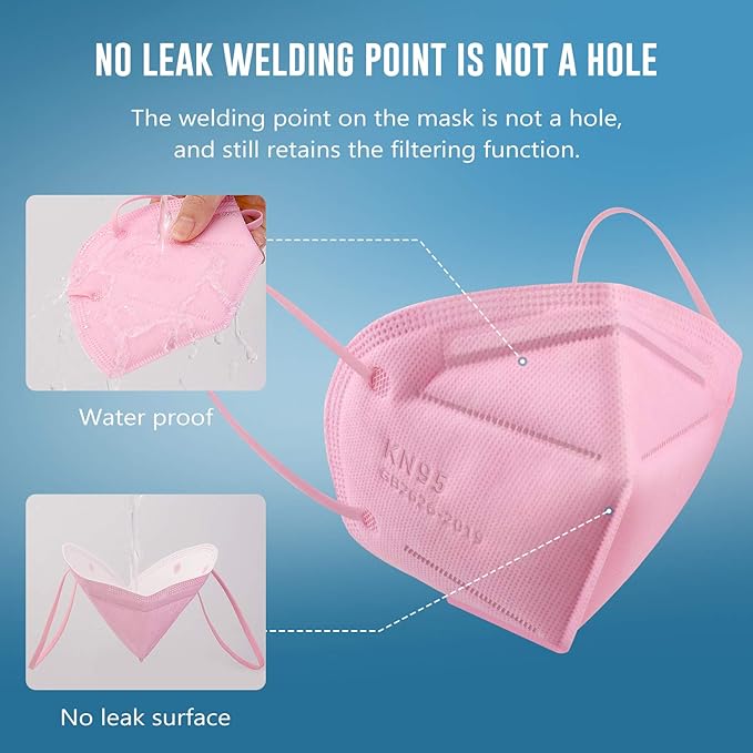 WWDOLL KN95 Face Mask 50 Pack, 5-Layers Breathable KN95 Masks, Pink