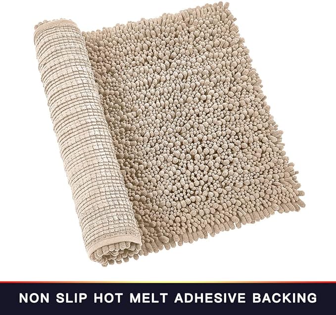 Walensee Bathroom Rug Non Slip Bath Mat (36x24 Inch Beige) Water Absorbent Super Soft Shaggy Machine Washable Dry Extra Thick Perfect Absorbant Best Large Plush Carpet for Shower Floor