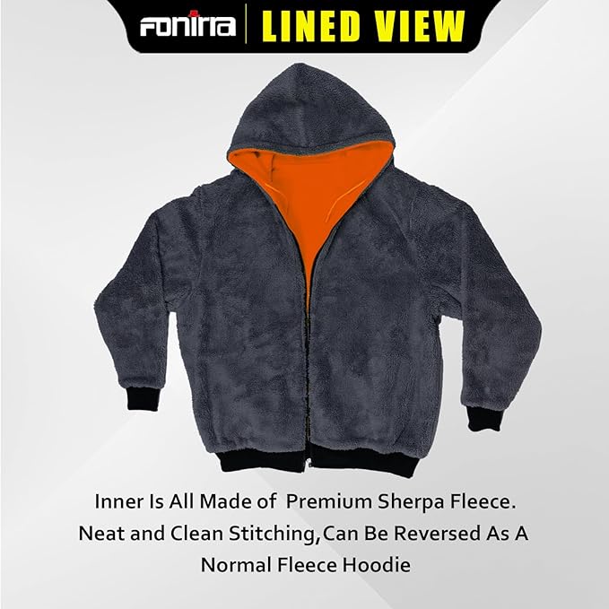 FONIRRA Men's High Visibility Safety ANSI Class 3 Lined Fleece Hoodie Sweatshirt with Black Bottom Jumper Workwear for Men(Orange,XL)