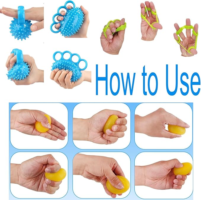Hand Exercise Squeeze Balls, Grip Strength Trainer, Finger Recovery Kit, Improve Fingers Flexibility, Stress Relief & Physical Therapy, Multiple Resistance Levels, 3 Types, Set of 5