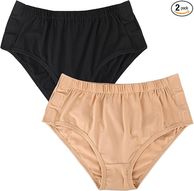 Easy Adapt Women's Tear-Away Underwear, for Patients, Elders, Pack of 2. (Nude+Black, XX-Large)