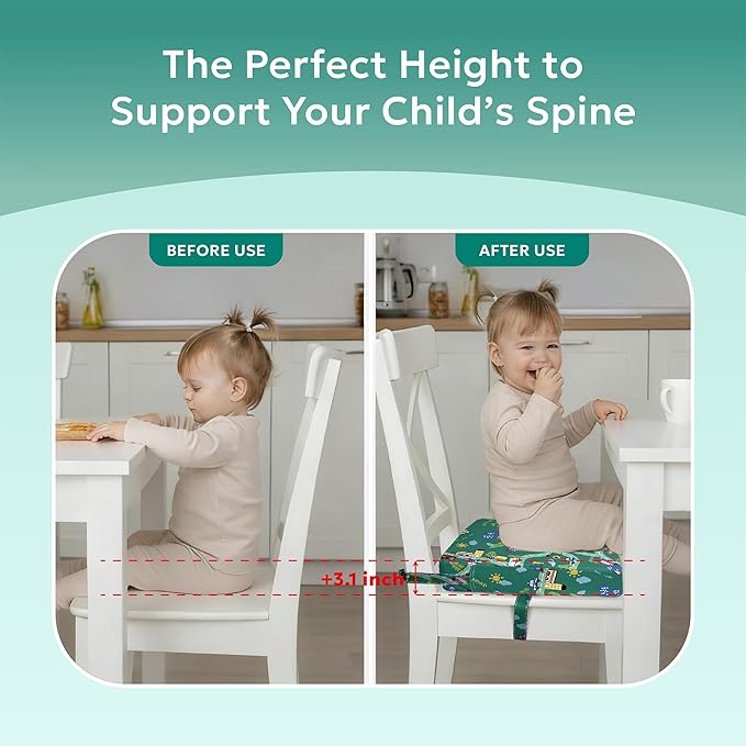 Toddler Booster Seat for Dining Table,Portable Kids Booster Seat - Adjustable, Non-Slip, Lightweight & Easy to Clean (Green)