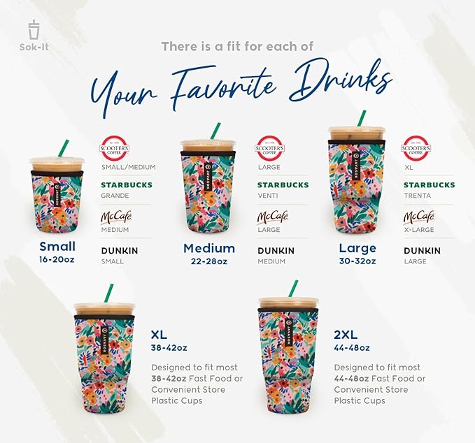 Sok It JavaSok Iced Coffee & Cold Soda Insulated Neoprene Cup Sleeve (Cherry Bomb, Medium: 22-28oz)