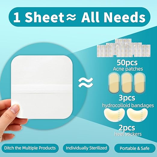 Dimora 20 Pack Hydrocolloid Wound Dressing, Ultra Thin 4" x 4" Large Patch Bandages with Self-Adhesive